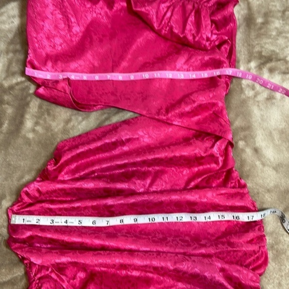 RONNY KOBO Kyle Asymmetric Cutout Dress Hot Pink Paisley Ruched Mini - Picture 6 of 8